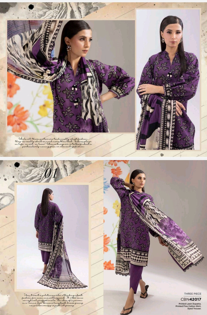 3 Piece Printed Lawn Suit with Dupatta